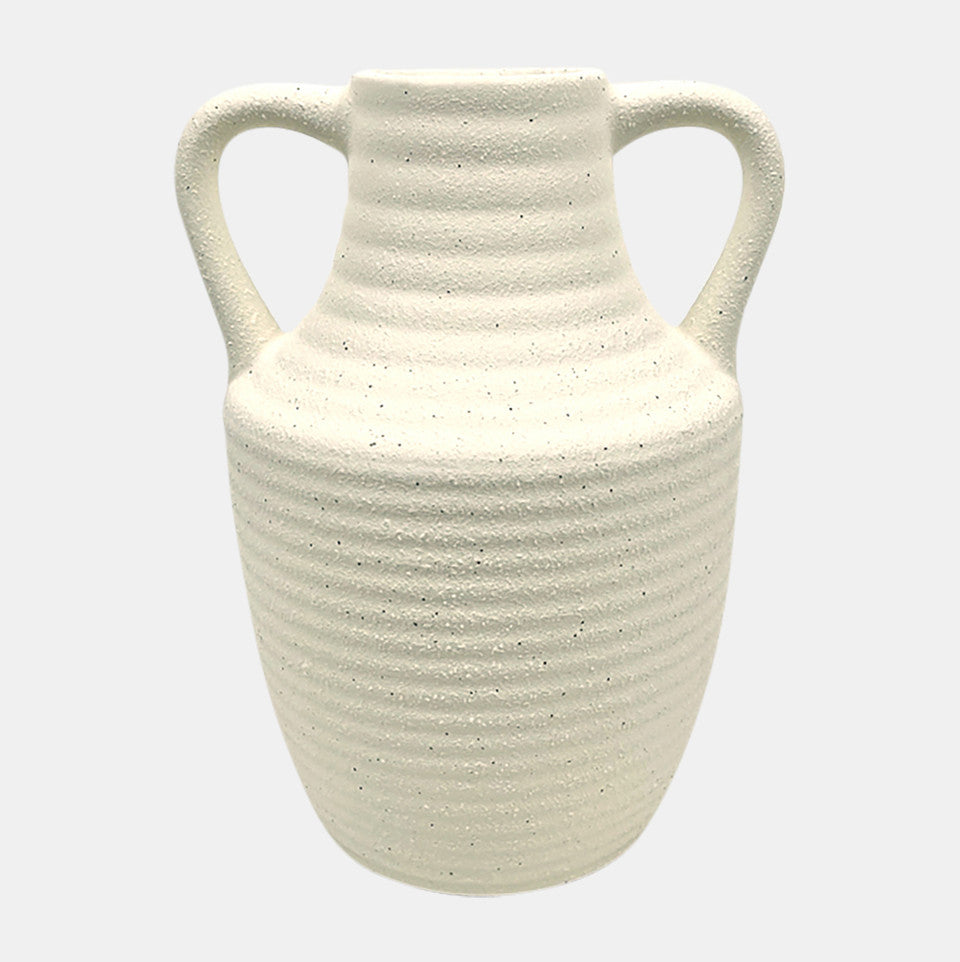 Jug Vase w/ Handle Rough Texture Ivory 9"