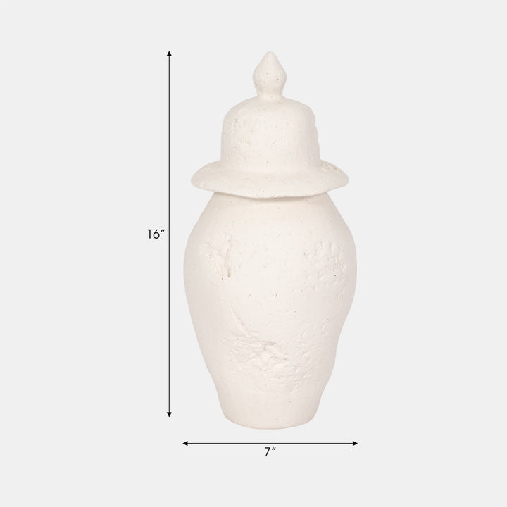 Cast Stone Finish Ivory Temple Jar