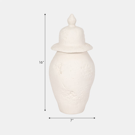Cast Stone Finish Ivory Temple Jar