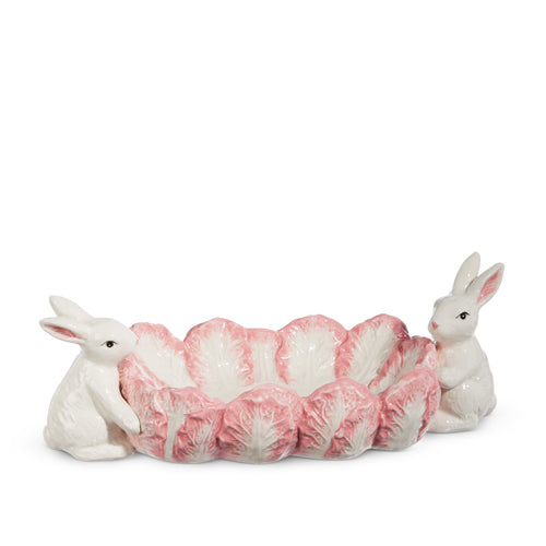 10.5" Pink Cabbage Tray with Bunnies