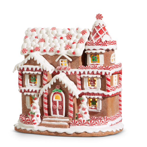11" Lighted Peppermint Gingerbread House