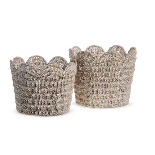 Whitewash Scalloped Baskets