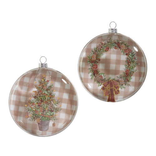 5" Gingerbread Gingham Greenery Disc Ornament