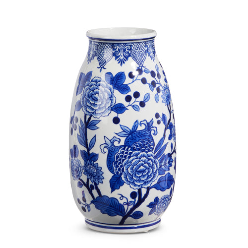 10" Blue and White Floral Vase