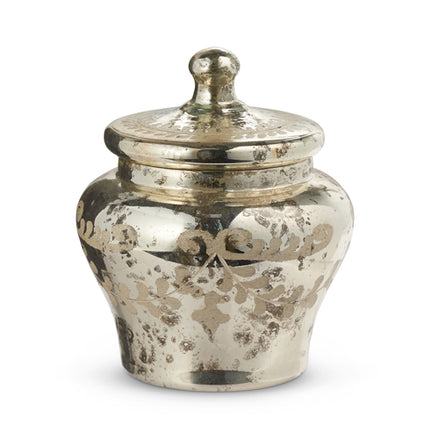 Etched Silver Mercury Glass Lidded Jar