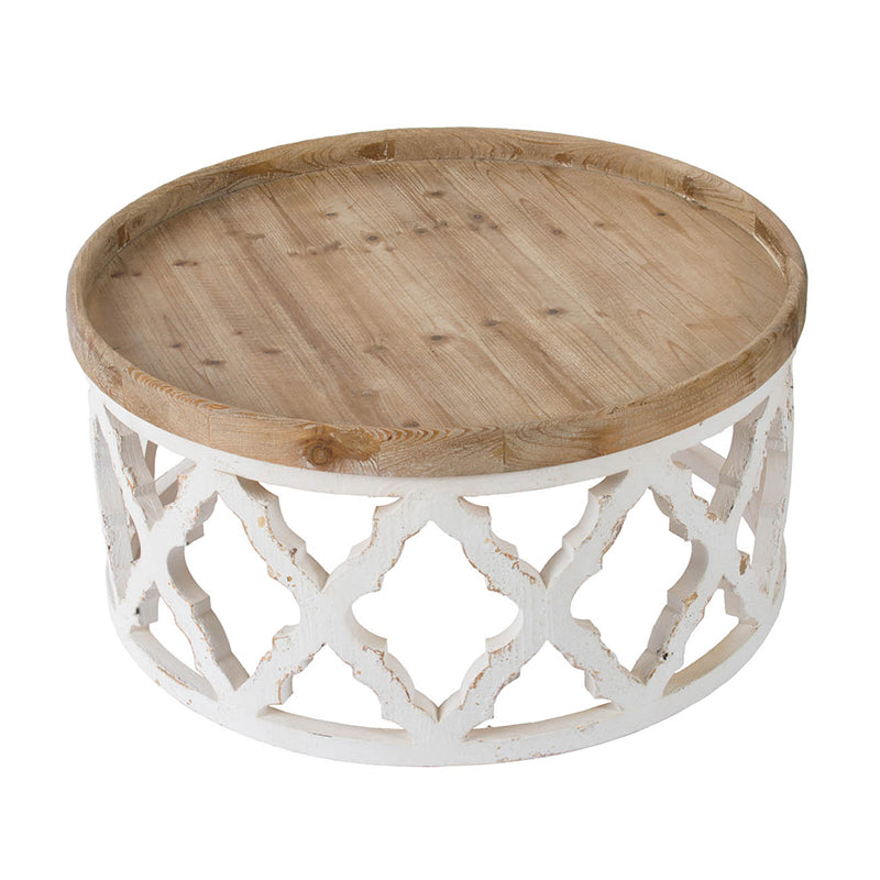 Lattice Patterned White Round Coffee Table