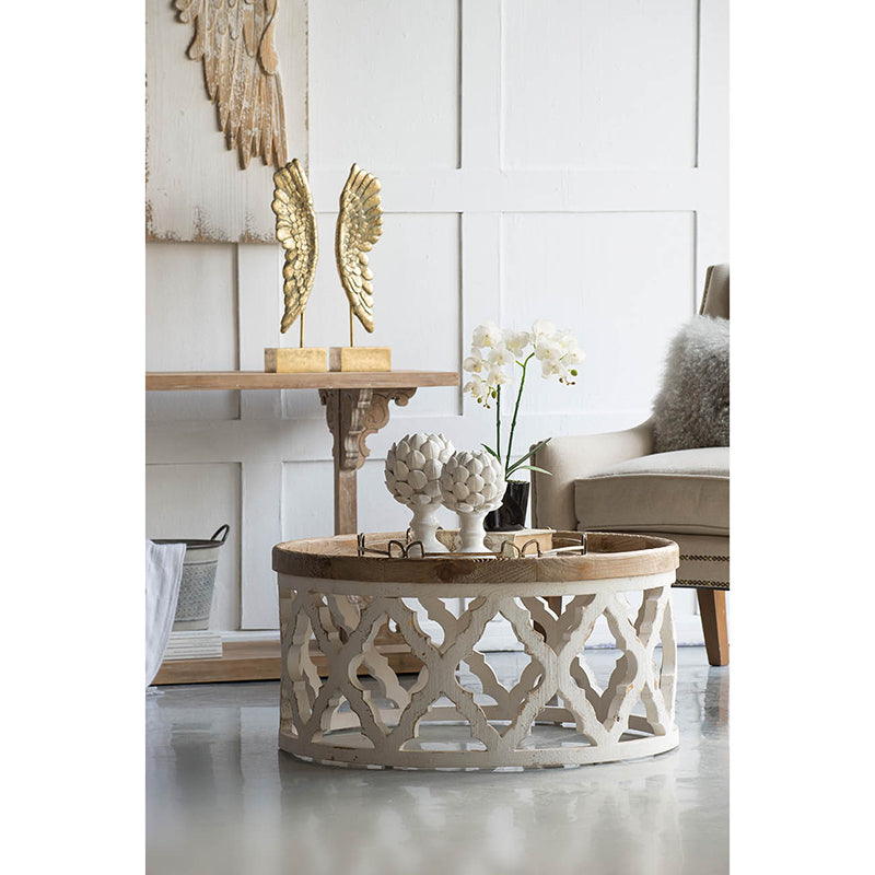Lattice Patterned White Round Coffee Table