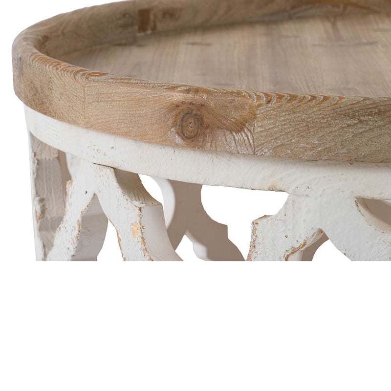Lattice Patterned White Round Coffee Table
