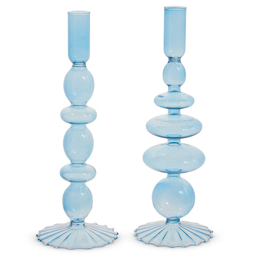 10.25" Blue Glass Candle Sticks