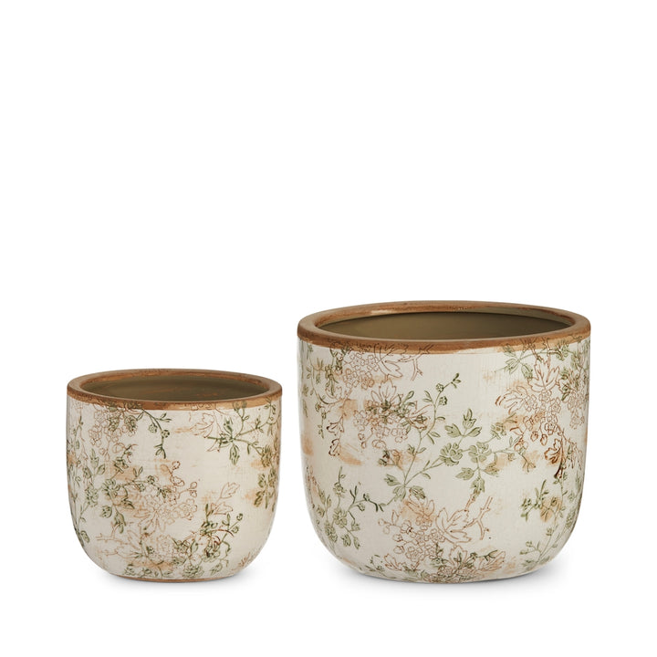 Taupe Floral Cache Pots