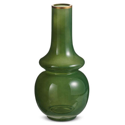 10.5" Green Bud Vase with Gold Rim