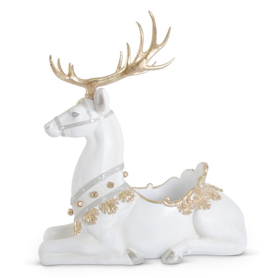 White Glittered Resin Ornate Jeweled Reindeer