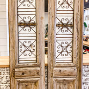 Pair of Antique Doors Wrought Iron and Glass Inlay
