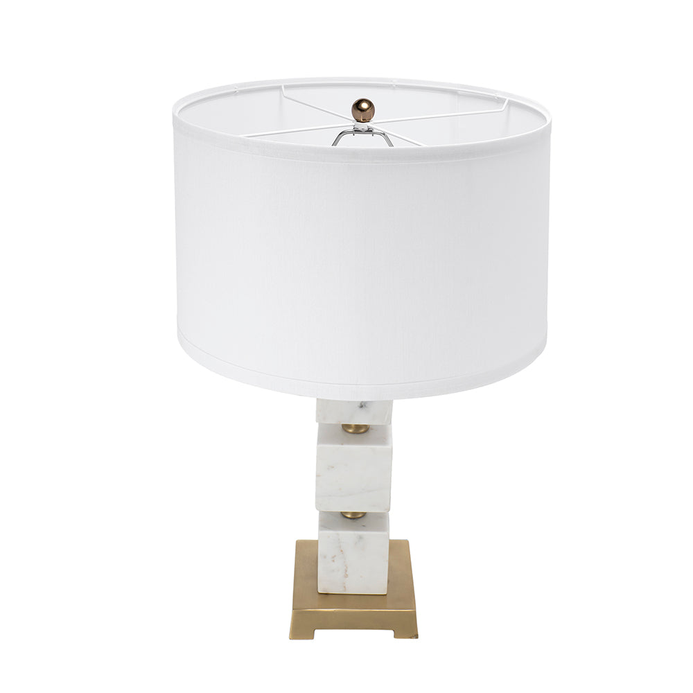 Lamp Table White Marble Cube w/ Gold