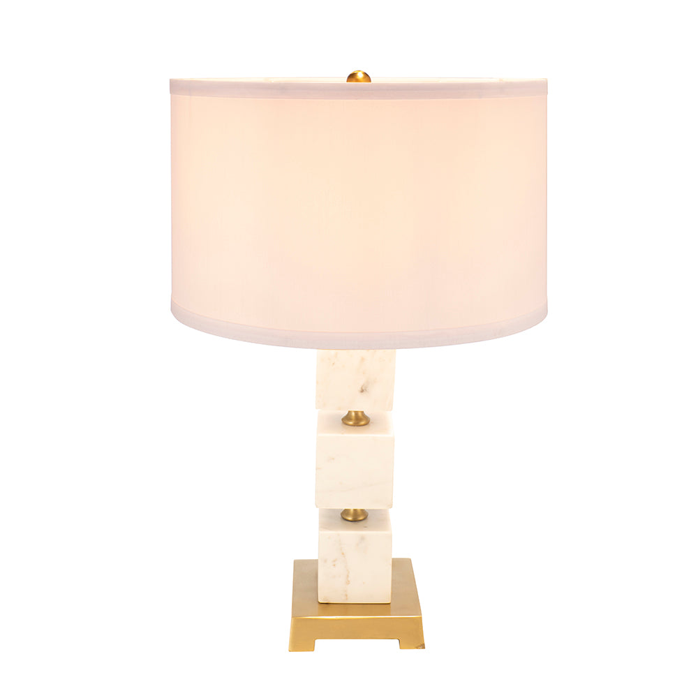 Lamp Table White Marble Cube w/ Gold