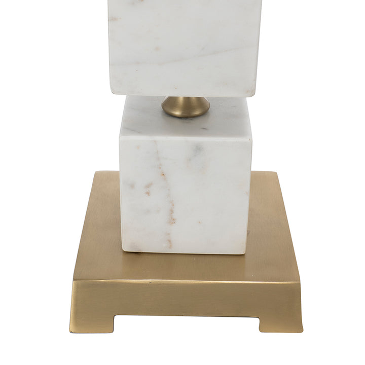 Lamp Table White Marble Cube w/ Gold