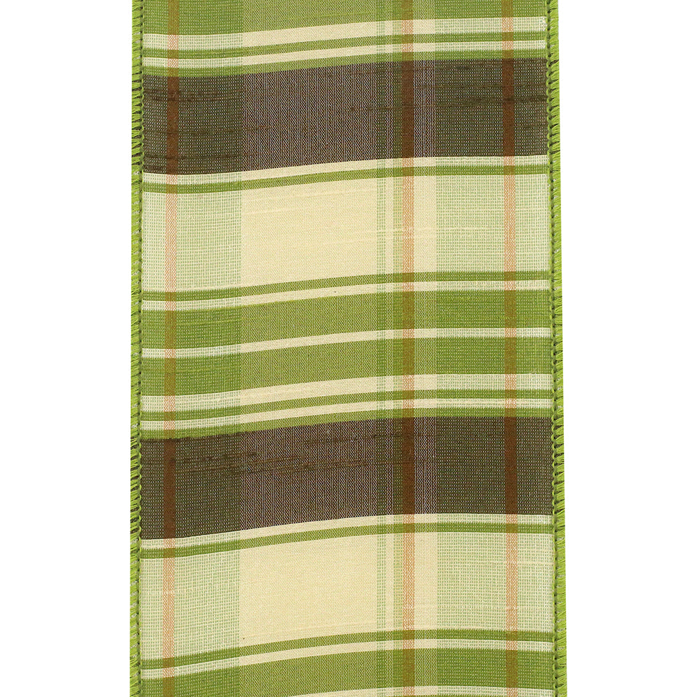 Plaid Dupioni Green Wired Edge Ribbon