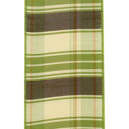 Plaid Dupioni Green Wired Edge Ribbon
