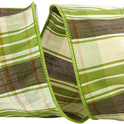 Plaid Dupioni Green Wired Edge Ribbon