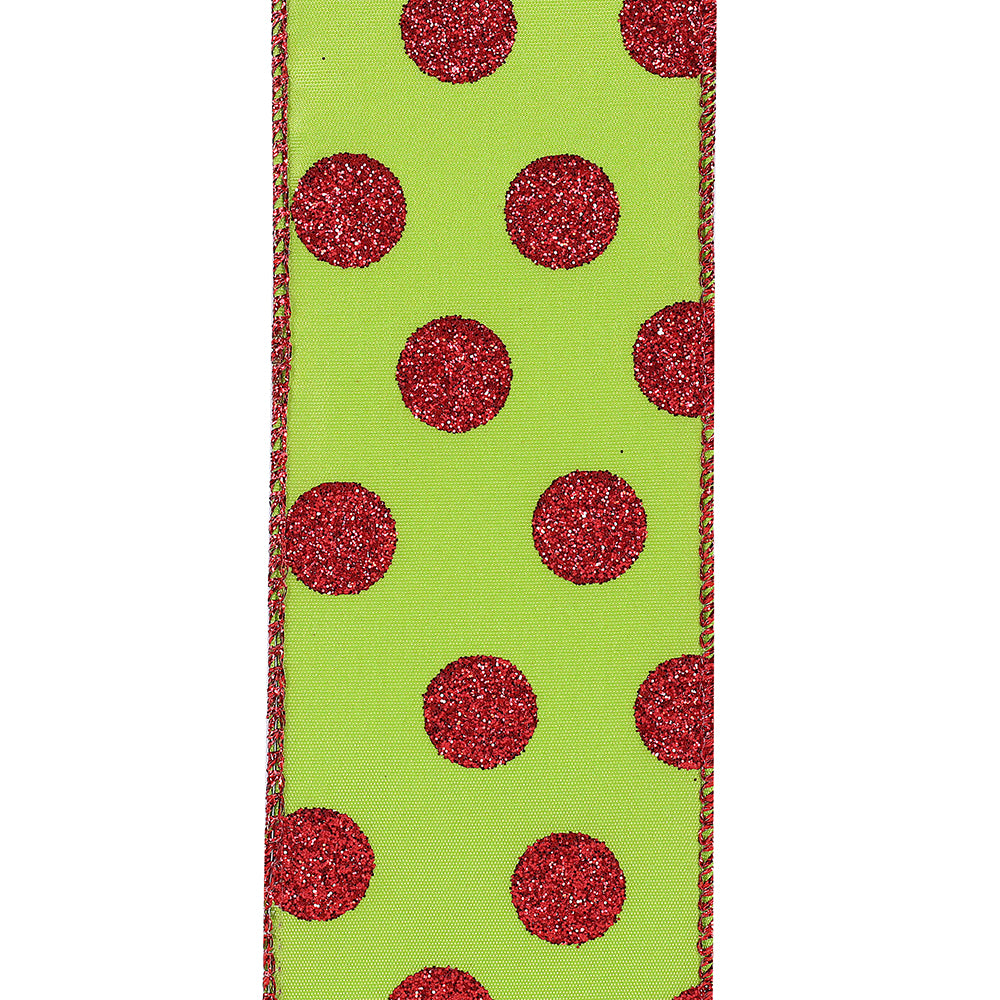 Ribbon Red Dot Glitter Wired 2.5"x50yd