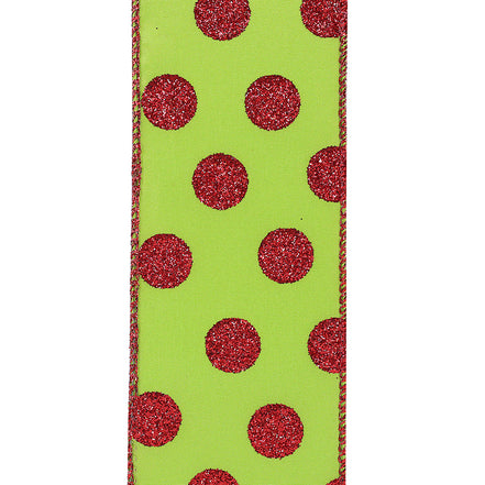 Ribbon Red Dot Glitter Wired 2.5"x50yd