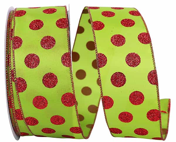 Ribbon Red Dot Glitter Wired 2.5"x50yd