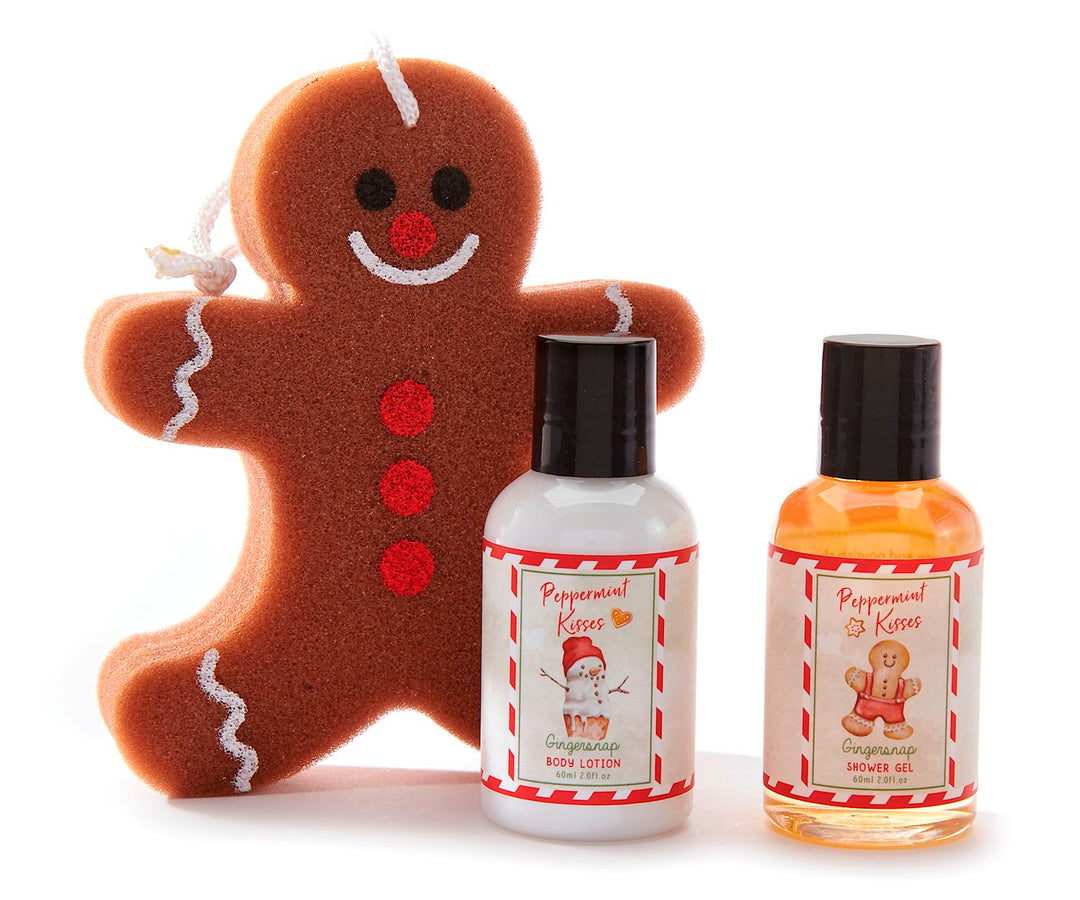 Gingersnap Scented Shower Gel, Body Lotion, & Mesh Sponge Gift Set