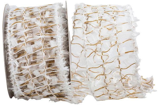 Box Jute Snow Wired Ribbon 2-3/4