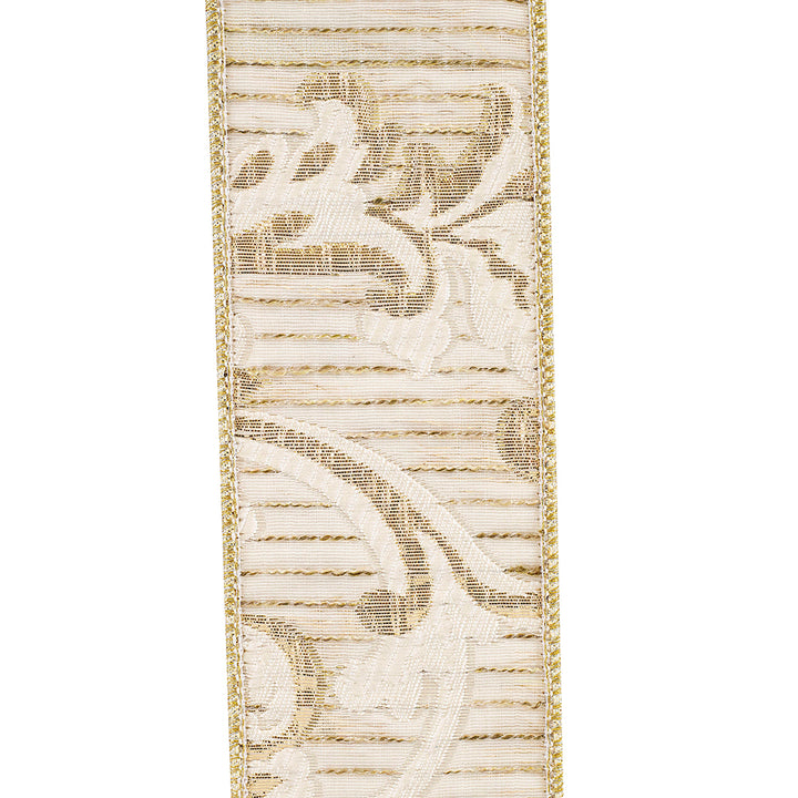 Elegant Rococco Jacquard Gold Wired Ribbon