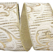 Elegant Rococco Jacquard Gold Wired Ribbon