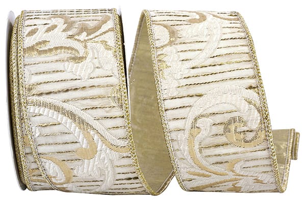 Elegant Rococco Jacquard Gold Wired Ribbon