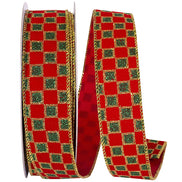 Velvet Emerald Checks Glitter Wired Ribbon