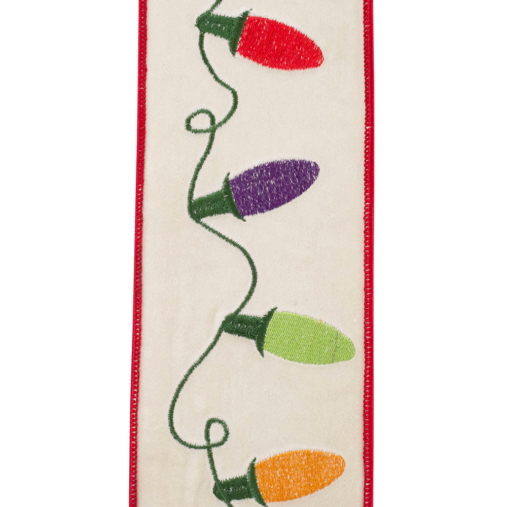 Christmas Light Embroidered Velvet Wired Ribbon 4