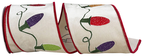 Christmas Light Embroidered Velvet Wired Ribbon 4