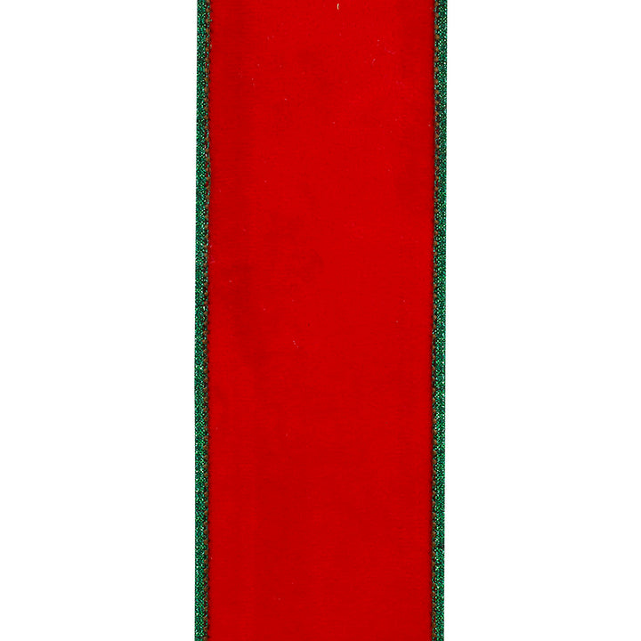 Red Velvet Metallic Green Wired Ribbon 2-1/2"x10yds