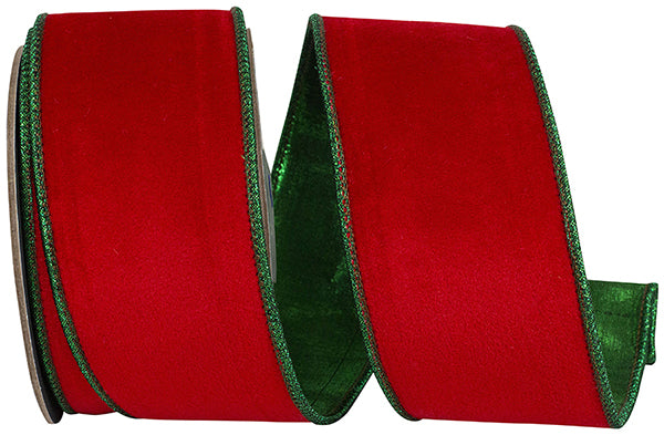 Red Velvet Metallic Green Wired Ribbon 2-1/2"x10yds