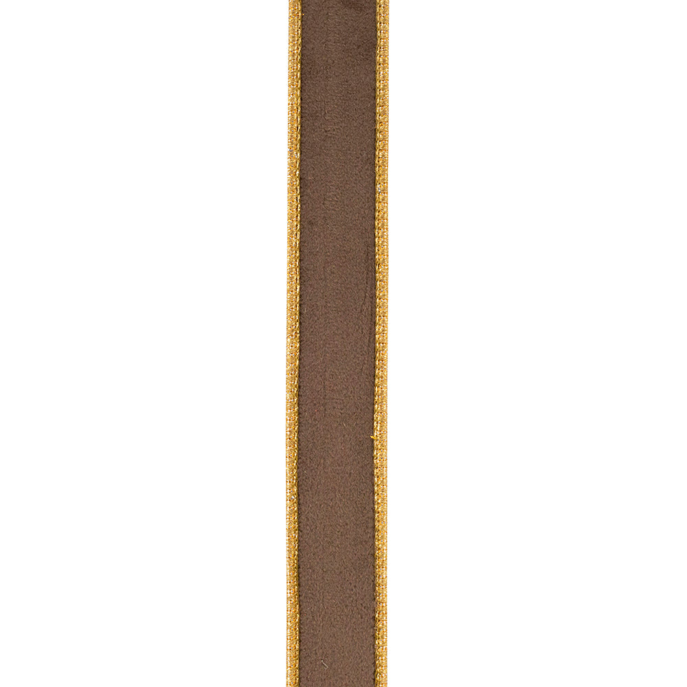 Brown Velvet Touch Metallic Dupioni Wired Ribbon