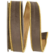 Brown Velvet Touch Metallic Dupioni Wired Ribbon