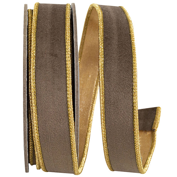 Brown Velvet Touch Metallic Dupioni Wired Ribbon