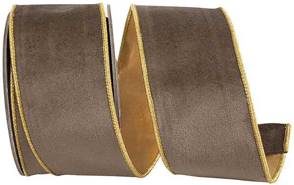 Brown Velvet Touch Metallic Dupioni Wired Ribbon