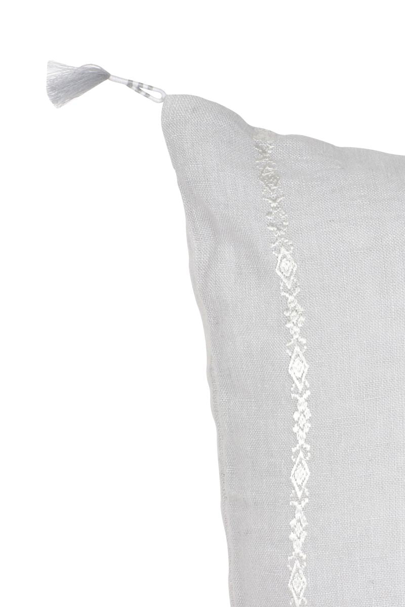 Light Gray & White Embr Stripes Linen Pillow