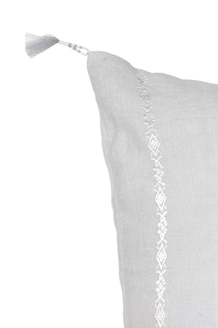 Light Gray & White Embr Stripes Linen Pillow
