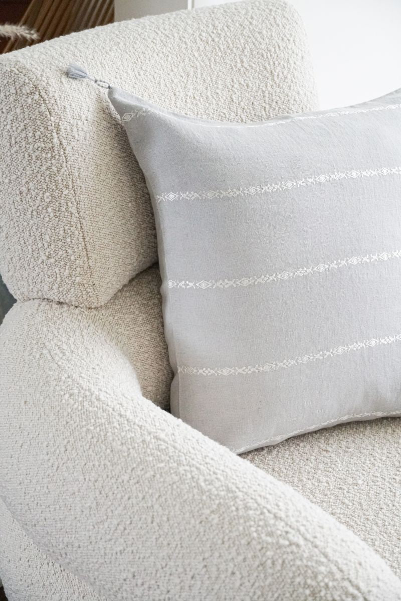 Light Gray & White Embr Stripes Linen Pillow