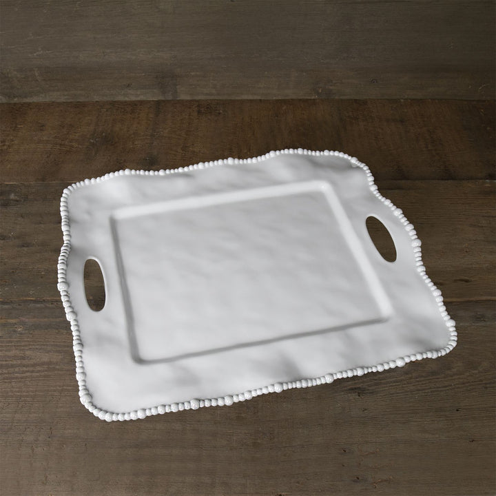 Vida Alegria White Rectangular Tray with Handles