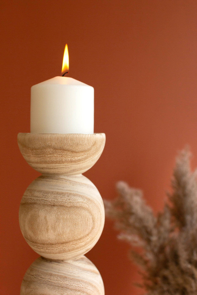 Candlestick Hand-Carved Wooden Stacked Ball