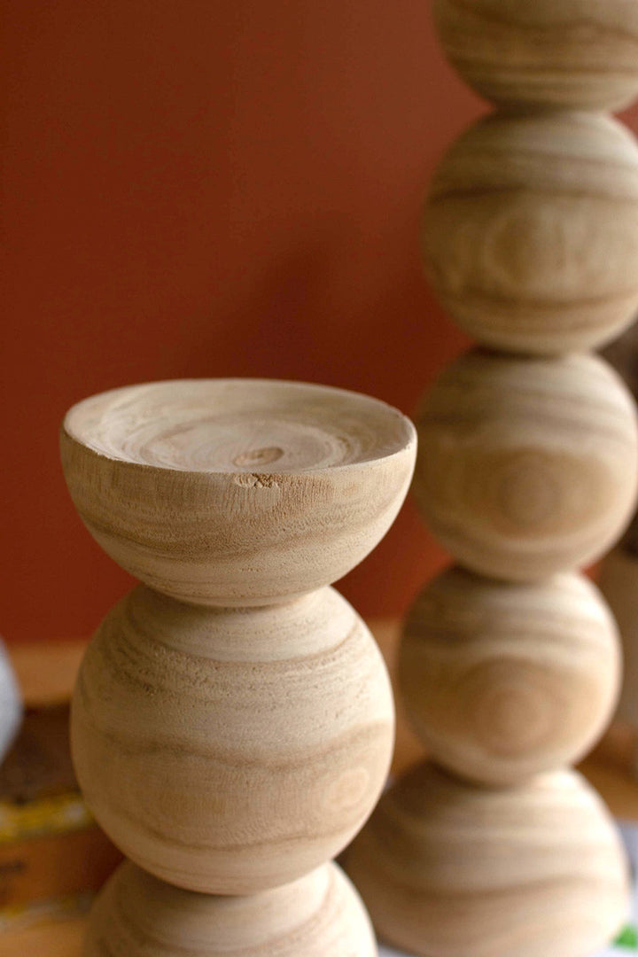 Candlestick Hand-Carved Wooden Stacked Ball