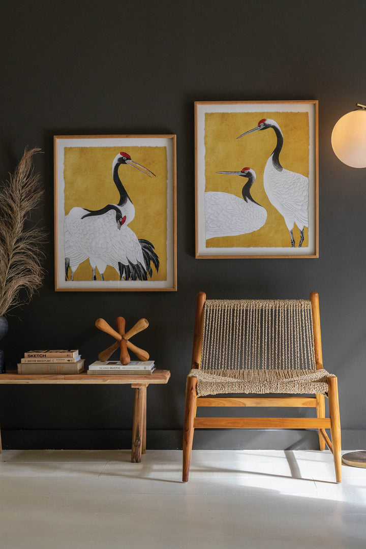 Framed Black, White and Red Herons Prints Under Glass