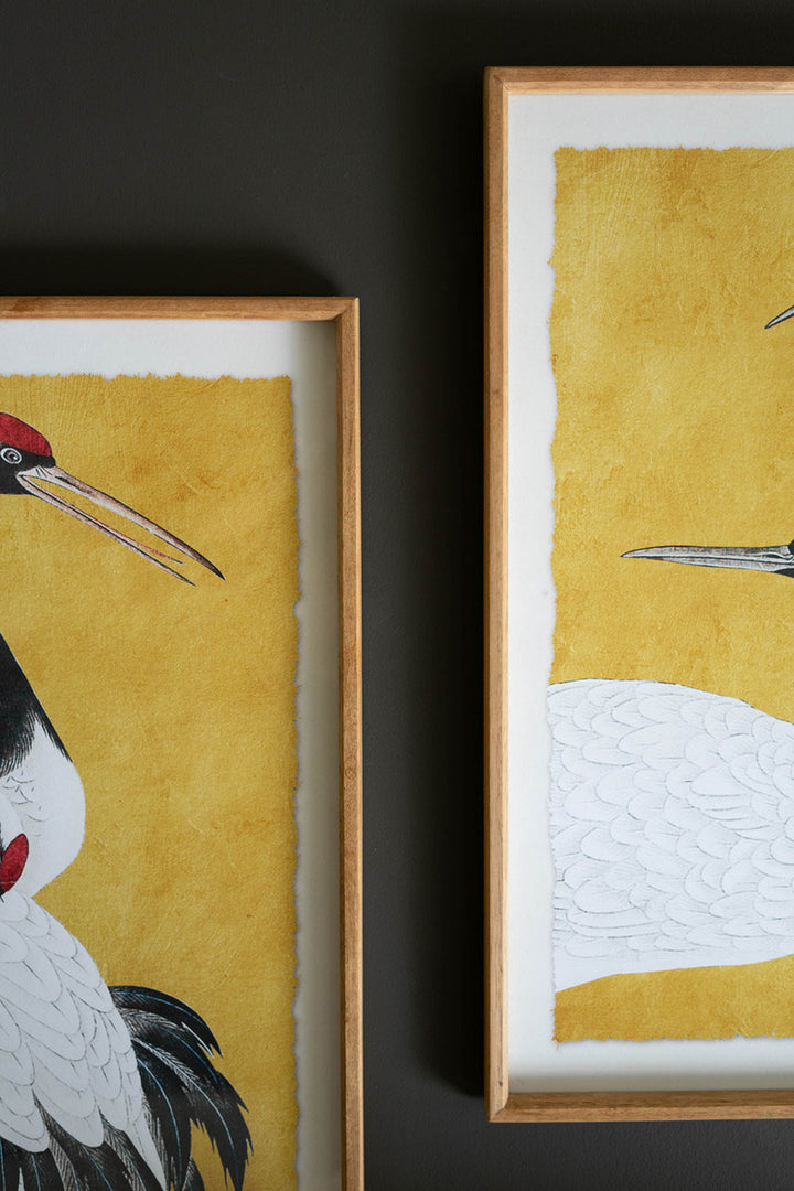 Framed Black, White and Red Herons Prints Under Glass