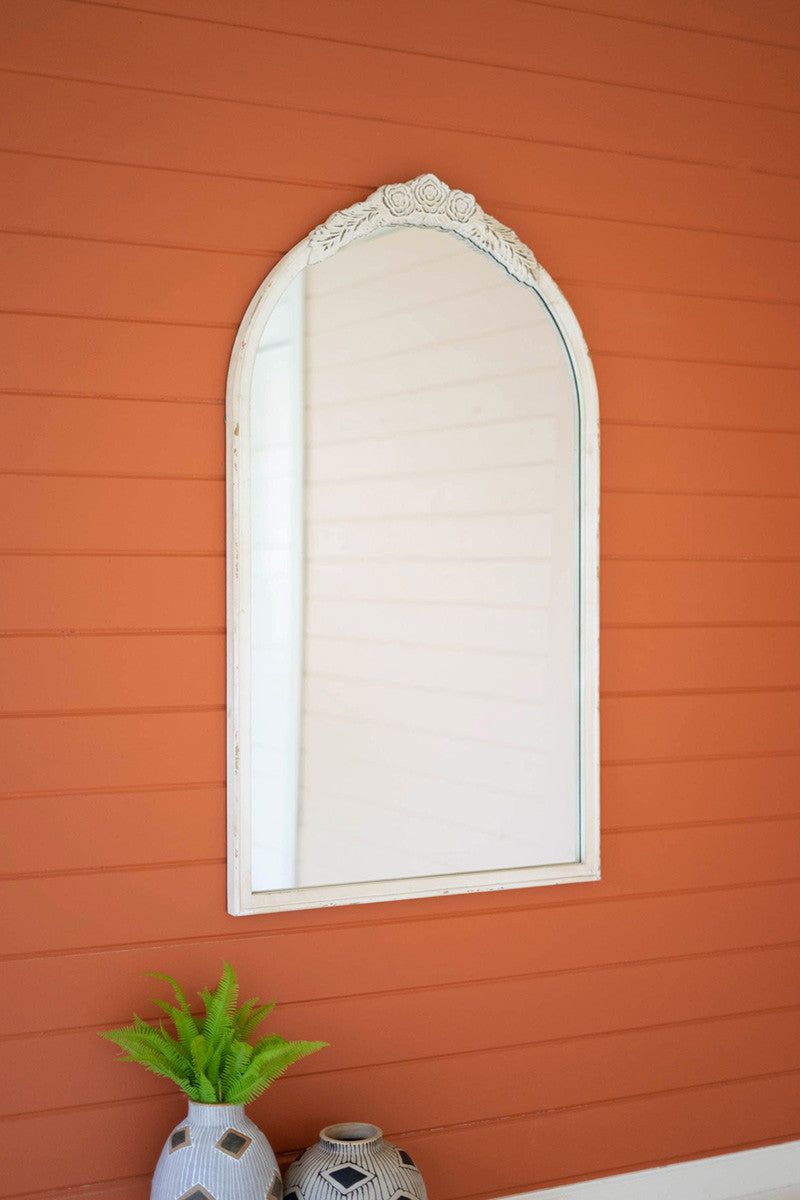 Mirror Large Arched Wood Framed with Carved Detail