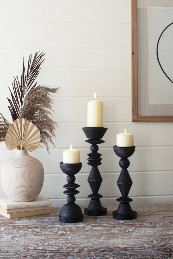 Candlestick Black Turned Wood